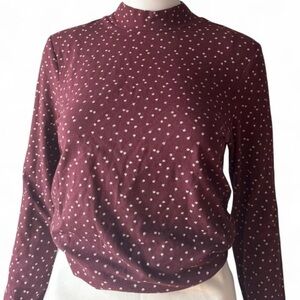 Hollister Maroon Mock Neck Long Sleeve Top with Dot Print